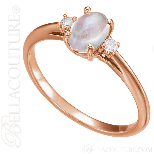 (NEW) BELLA COUTURE PANINA II Fine Diamond Genuine Oval Moonstone Gemstone 14K Rose Gold Ring