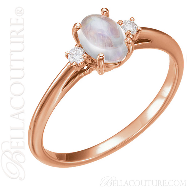 (NEW) BELLA COUTURE PANINA II Fine Diamond Genuine Oval Moonstone Gemstone 14K Rose Gold Ring
