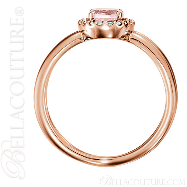 (NEW) BELLA COUTURE MILAN Fine Diamond Genuine Morganite Oval Gemstone 14K Rose Gold Criss Cross Ring (1/10 CT. TW.)