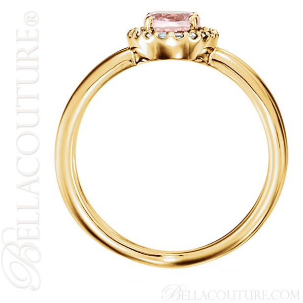 (NEW) BELLA COUTURE MILAN Fine Diamond Genuine Morganite Oval Gemstone 14K Yellow Gold Criss Cross Ring (1/10 CT. TW.)