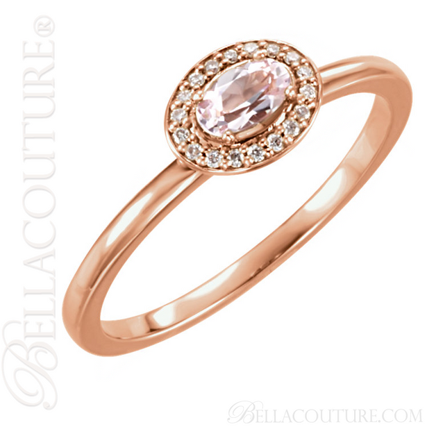 (NEW) BELLA COUTURE BALINA Fine Diamond Genuine Rose Morganite Oval Dainty Gemstone 14K Rose Gold Ring
