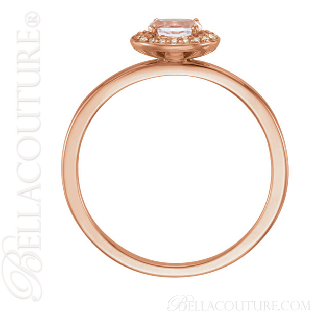 (NEW) BELLA COUTURE BALINA Fine Diamond Genuine Rose Morganite Oval Dainty Gemstone 14K Rose Gold Ring