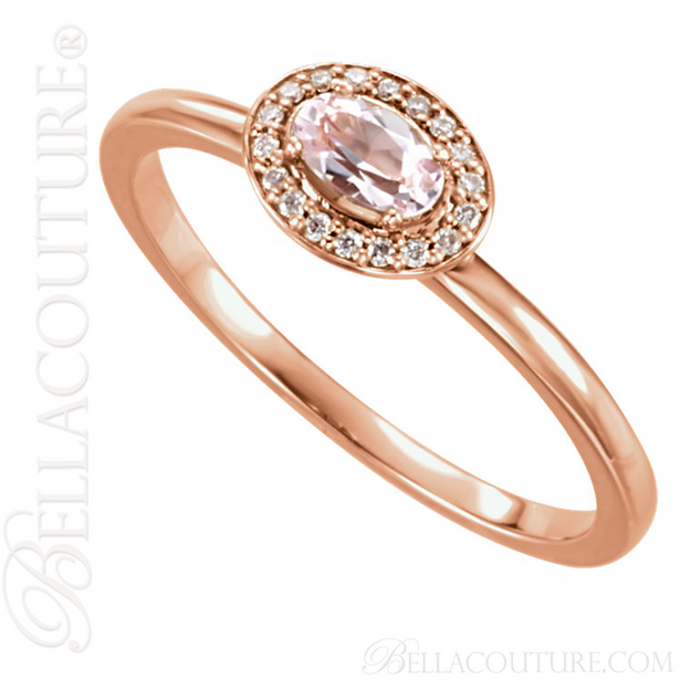 (NEW) BELLA COUTURE BALINA Fine Diamond Genuine Rose Morganite Oval Dainty Gemstone 14K Rose Gold Ring