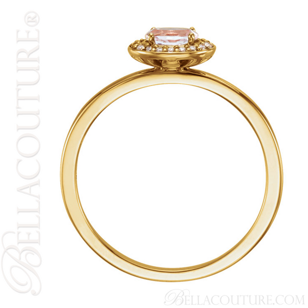 (NEW) BELLA COUTURE BALINA Fine Diamond Genuine Rose Morganite Oval Dainty Gemstone 14K Yellow Gold Ring