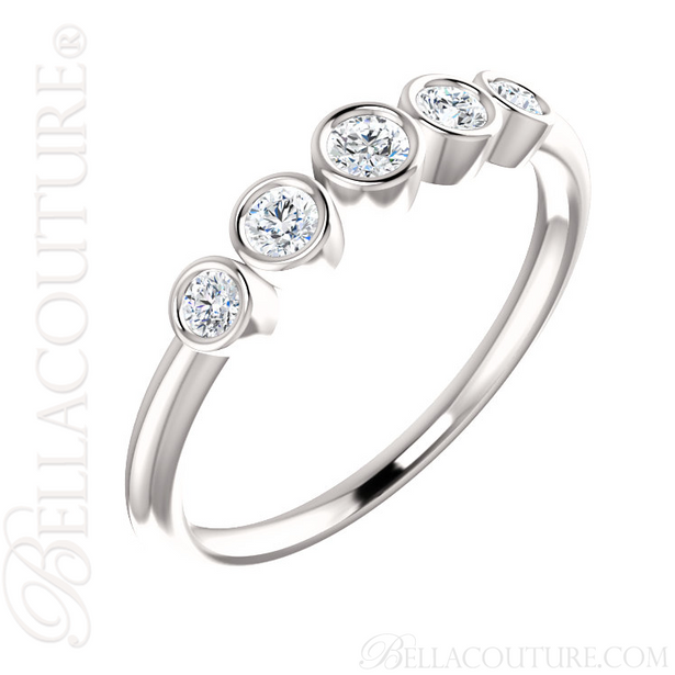 (NEW) BELLA COUTURE CORINA II Fine Graduated Five Diamond Bezel Set 14K White Gold Ring Band (1/4 CT. TW.)