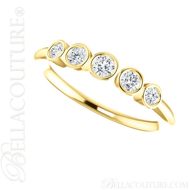 (NEW) BELLA COUTURE CORINA II Fine Graduated Five Diamond Bezel Set 14K Yellow Gold Ring Band (1/4 CT. TW.)