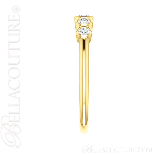 (NEW) BELLA COUTURE CORINA II Fine Graduated Five Diamond Bezel Set 14K Yellow Gold Ring Band (1/4 CT. TW.)