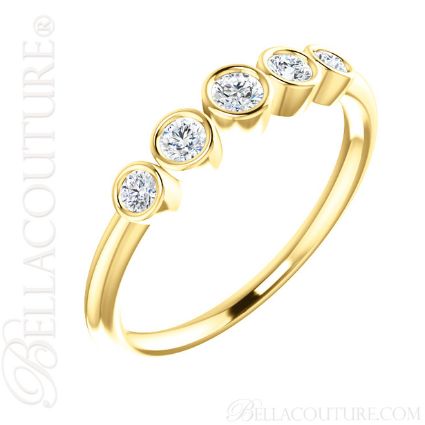 (NEW) BELLA COUTURE CORINA II Fine Graduated Five Diamond Bezel Set 14K Yellow Gold Ring Band (1/4 CT. TW.)