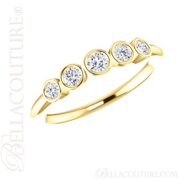 (NEW) BELLA COUTURE CORINA II Fine Graduated Five Diamond Bezel Set 14K Yellow Gold Ring Band (1/4 CT. TW.)