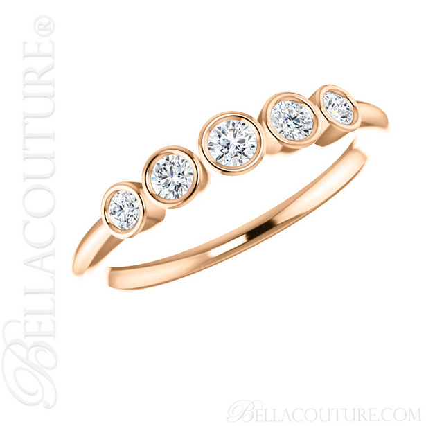 (NEW) BELLA COUTURE CORINA II Fine Graduated Five Diamond Bezel Set 14K Rose Gold Ring Band (1/4 CT. TW.)