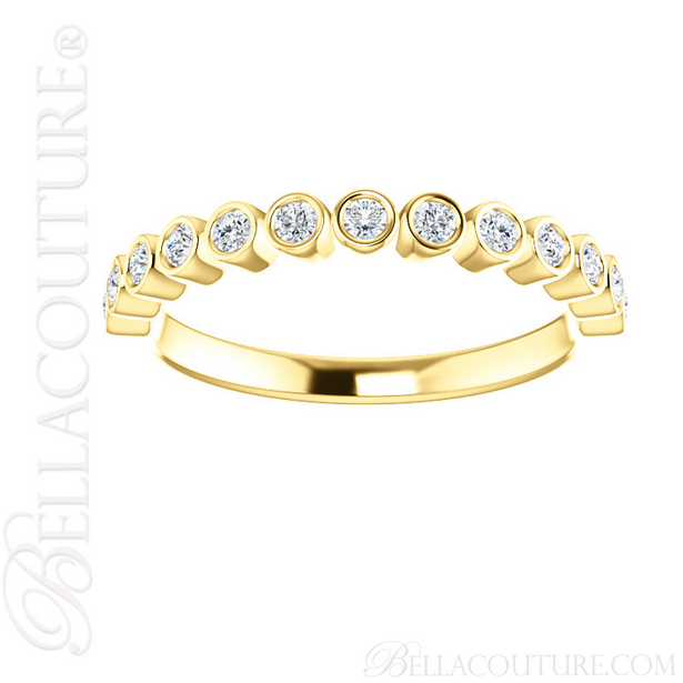 (NEW) BELLA COUTURE BEILSON Fine Diamond Bezel Set 14K Yellow Gold Stackable Ring Band (1/4 CT. TW.)