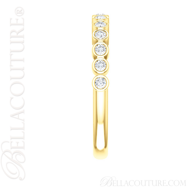 (NEW) BELLA COUTURE BEILSON Fine Diamond Bezel Set 14K Yellow Gold Stackable Ring Band (1/4 CT. TW.)