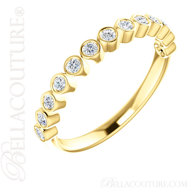 (NEW) BELLA COUTURE BEILSON Fine Diamond Bezel Set 14K Yellow Gold Stackable Ring Band (1/4 CT. TW.)