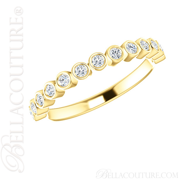 (NEW) BELLA COUTURE BEILSON Fine Diamond Bezel Set 14K Yellow Gold Stackable Ring Band (1/4 CT. TW.)