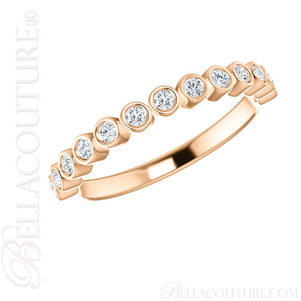 (NEW) BELLA COUTURE BEILSON Fine Diamond Bezel Set 14K Rose Gold Stackable Ring Band (1/4 CT. TW.)