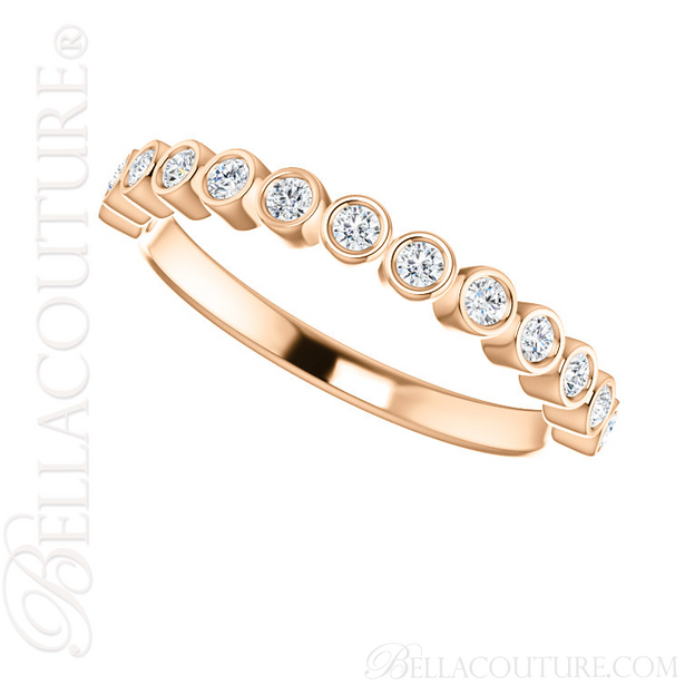 (NEW) BELLA COUTURE BEILSON Fine Diamond Bezel Set 14K Rose Gold Stackable Ring Band (1/4 CT. TW.)