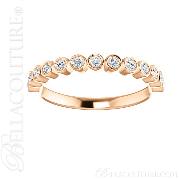 (NEW) BELLA COUTURE BEILSON Fine Diamond Bezel Set 14K Rose Gold Stackable Ring Band (1/4 CT. TW.)