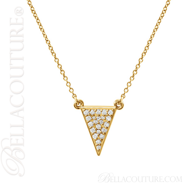 (NEW) BELLA COUTURE DALANI Pave Diamond 14K Yellow Gold Triangle Arrow Pendant Necklace (16.5" Inches) (1/5CT T.W.)