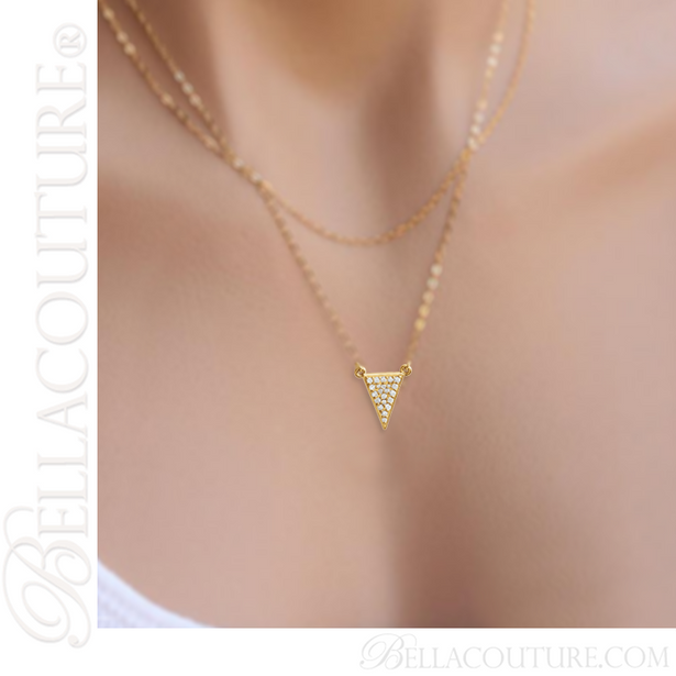 (NEW) BELLA COUTURE DALANI Pave Diamond 14K Yellow Gold Triangle Arrow Pendant Necklace (16.5" Inches) (1/5CT T.W.)