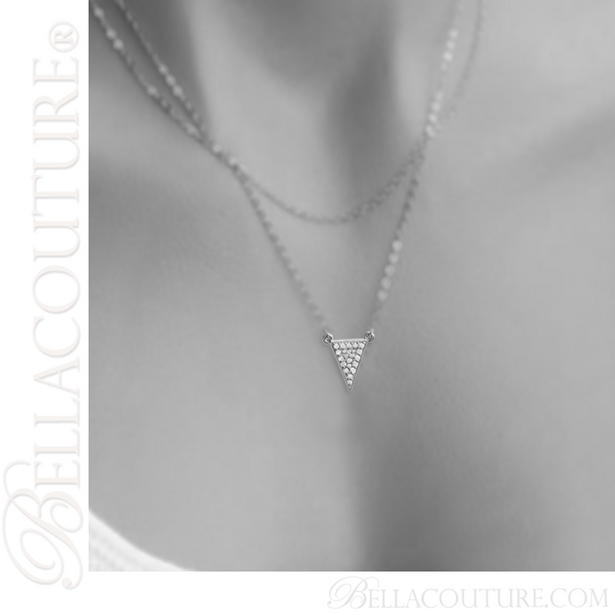 (NEW) BELLA COUTURE DALANI Pave Diamond 14K White Gold Triangle Arrow Pendant Necklace (16.5" Inches) (1/5CT T.W.)