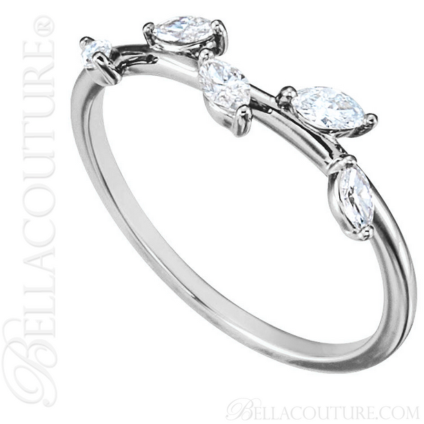 (NEW) BELLA COUTURE De VINE Fine Marquise Diamond 14K White Gold Ring Band (1/3 CT. TW.)