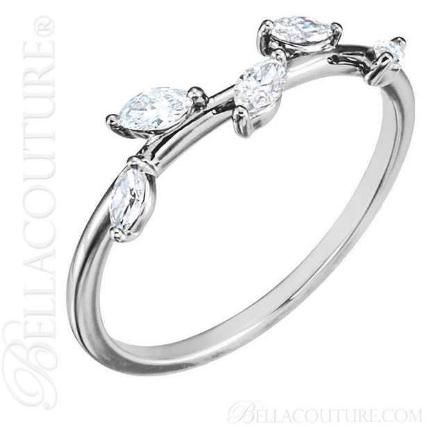 (NEW) BELLA COUTURE De VINE Fine Marquise Diamond 14K White Gold Ring Band (1/3 CT. TW.)