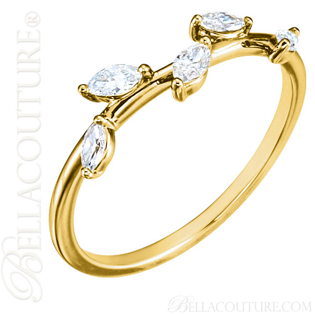 (NEW) BELLA COUTURE De VINE Fine Marquise Diamond 14K Yellow Gold Ring Band (1/3 CT. TW.)