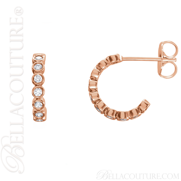 (NEW) BELLA COUTURE  BEILSON Diamond 14K Rose Gold Bezel Set Hoop Earrings (1/3 CT. TW.)