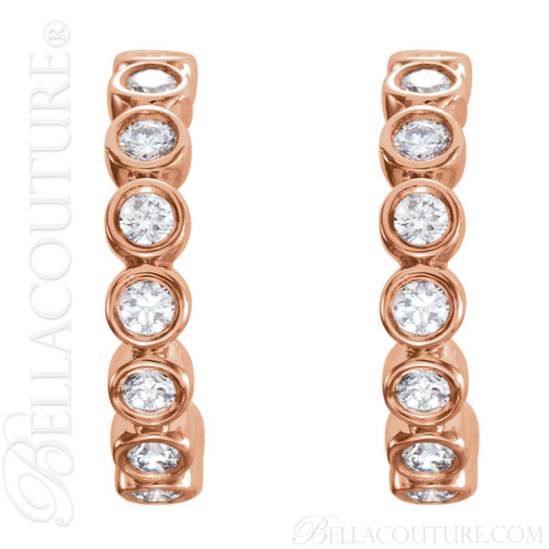 (NEW) BELLA COUTURE  BEILSON Diamond 14K Rose Gold Bezel Set Hoop Earrings (1/3 CT. TW.)