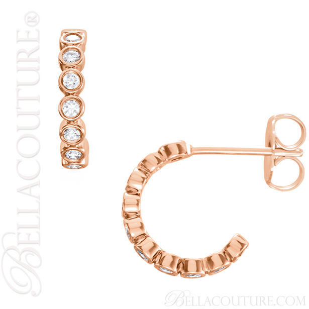 (NEW) BELLA COUTURE  BEILSON Diamond 14K Rose Gold Bezel Set Hoop Earrings (1/3 CT. TW.)