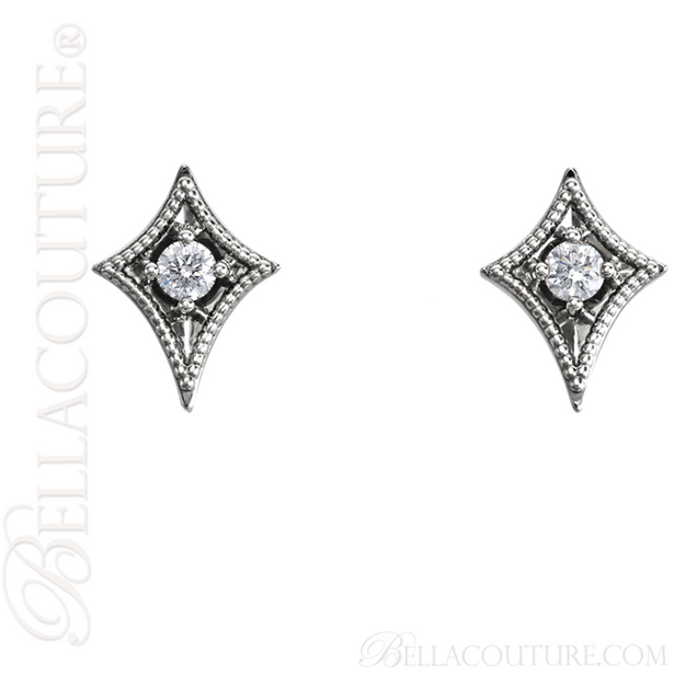 (NEW) BELLA COUTURE La VITA Demure Milgrain Diamond 14K White Gold Stud Earrings (1/2 CT. TW.)