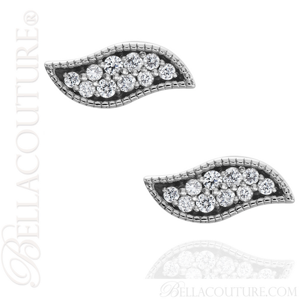 (NEW) BELLA COUTURE La VITA Demure Milgrain Leaf Diamond PLATINUM™ Stud Earrings