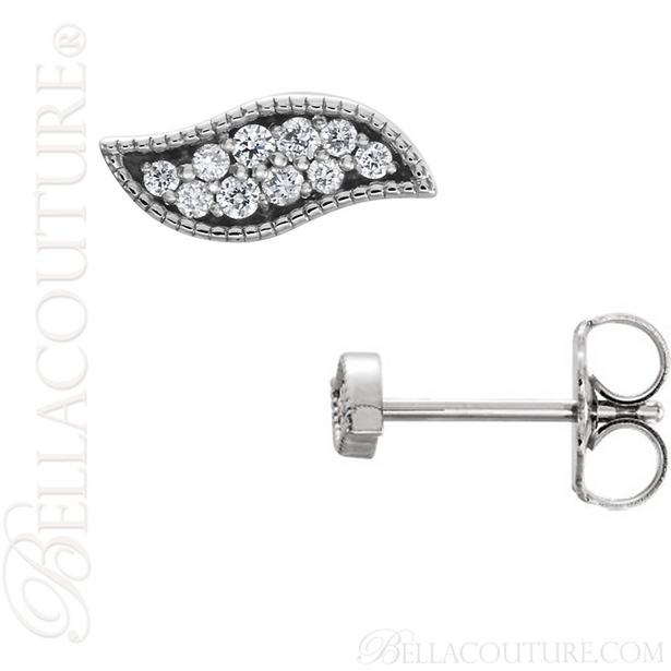 (NEW) BELLA COUTURE La VITA Demure Milgrain Leaf Diamond PLATINUM™ Stud Earrings