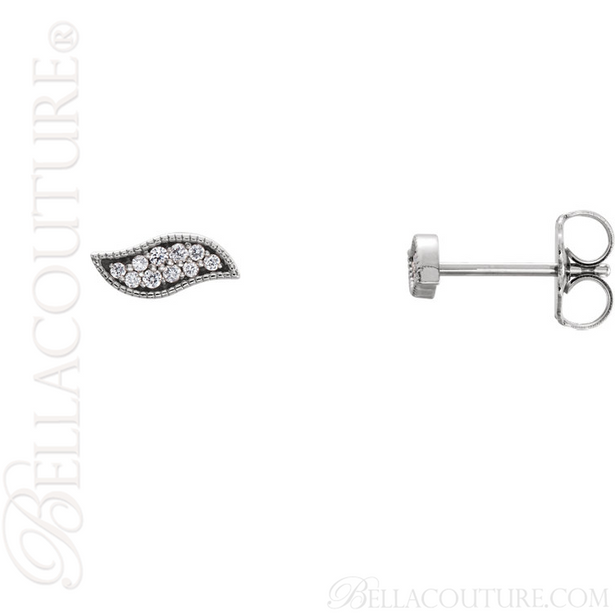 (NEW) BELLA COUTURE La VITA Demure Milgrain Leaf Diamond PLATINUM™ Stud Earrings