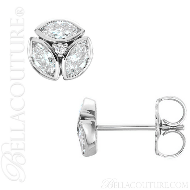 (NEW) BELLA COUTURE De VINE Marquise Cut Diamond PLATINUM™ Bezel Set Stud Earrings (1/2 CT. TW.)