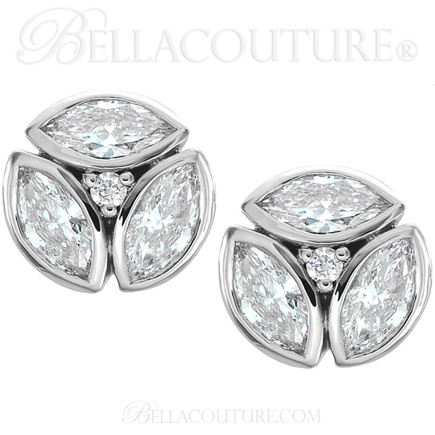 (NEW) BELLA COUTURE De VINE Marquise Cut Diamond PLATINUM™ Bezel Set Stud Earrings (1/2 CT. TW.)