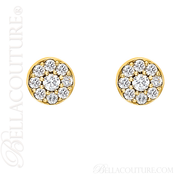 (NEW) BELLA COUTURE BRILLIANTE Diamond Cluster 14K Yellow Gold Stud Earrings (1/2 CT. TW.)