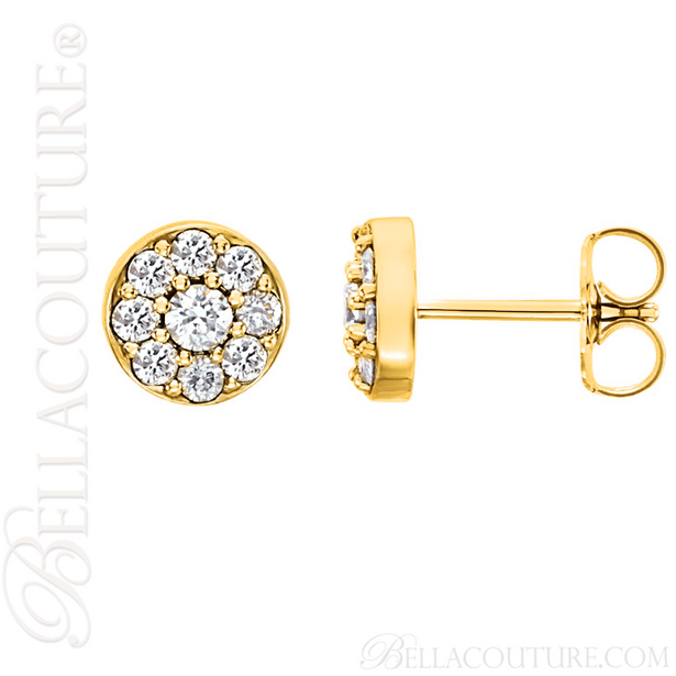 (NEW) BELLA COUTURE BRILLIANTE Diamond Cluster 14K Yellow Gold Stud Earrings (1/2 CT. TW.)