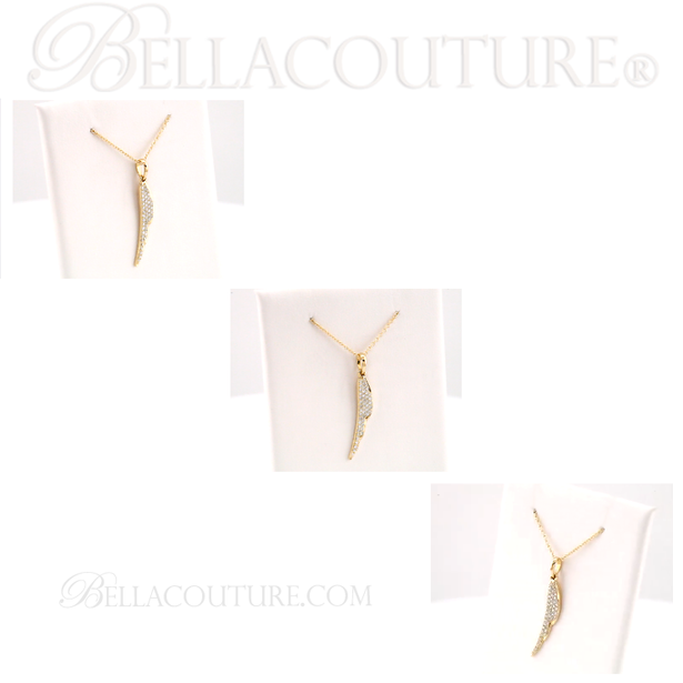 (NEW) BELLA COUTURE HAVEN Gorgeous Pave Diamond 14K Yellow Gold Danity Angel Wing Pendant Necklace (Adjustable 16"-18" Inches) (1/5CT T.W.)