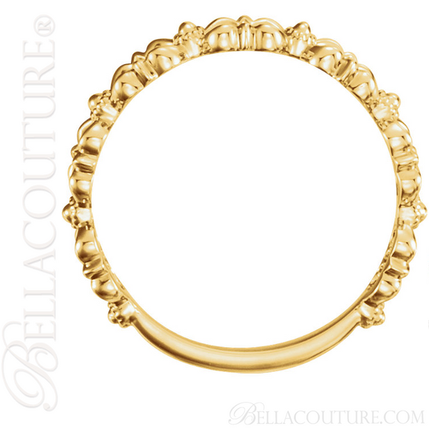 (NEW) BELLA COUTURE OLIVVIA Fine Open Work Fancy Filigree Beaded 14K Yellow Gold Ring Band