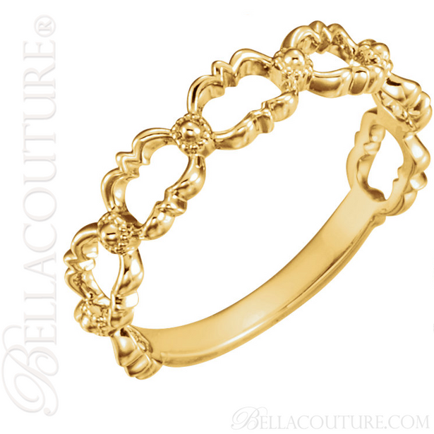 (NEW) BELLA COUTURE OLIVVIA Fine Open Work Fancy Filigree Beaded 14K Yellow Gold Ring Band