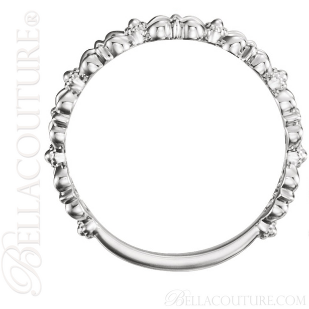 (NEW) BELLA COUTURE OLIVVIA Fine Open Work Fancy Filigree Beaded 14K White Gold Ring Band