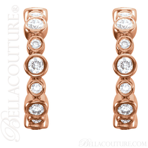 (NEW) BELLA COUTURE CORINA Diamond 14K Rose Gold Graduated Bezel Set Hoop Earrings (1/4 CT. TW.)