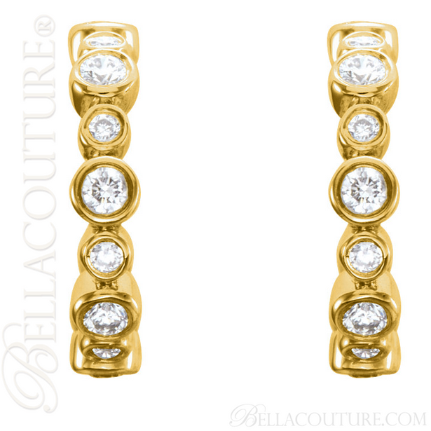(NEW) BELLA COUTURE CORINA Diamond 14K Yellow Gold Graduated Bezel Set Hoop Earrings (1/4 CT. TW.)