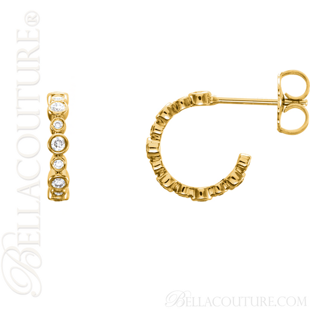 (NEW) BELLA COUTURE CORINA Diamond 14K Yellow Gold Graduated Bezel Set Hoop Earrings (1/4 CT. TW.)