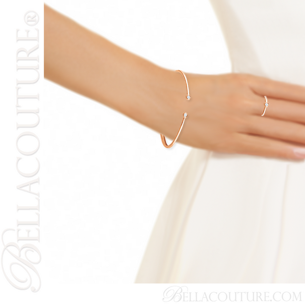 (NEW) BELLA COUTURE CORINA Gorgeous Diamond Fancy Hinged 14K Rose Gold Cuff Bracelet (1/6 CT. TW.)