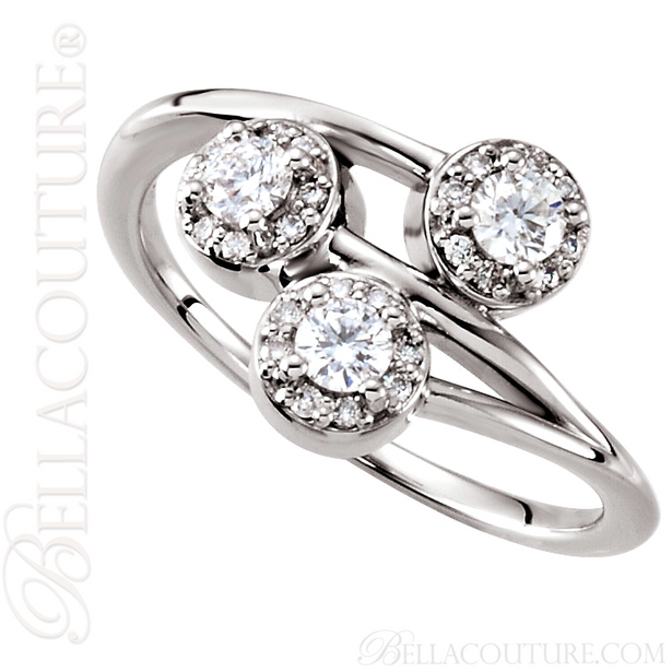 (NEW) BELLA COUTURE Fine 3 Stone HALO Diamond 14K White Gold Eternity Ring Band (3/8 CT. TW.)