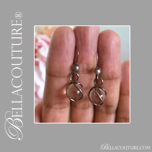 SOLD! - (VINTAGE) Rare Exquisite Arts & Crafts Pools of Light Art Deco Sterling Silver Rock Crystal Dangle Drop Earrings One of a Kind Fine Jewelry