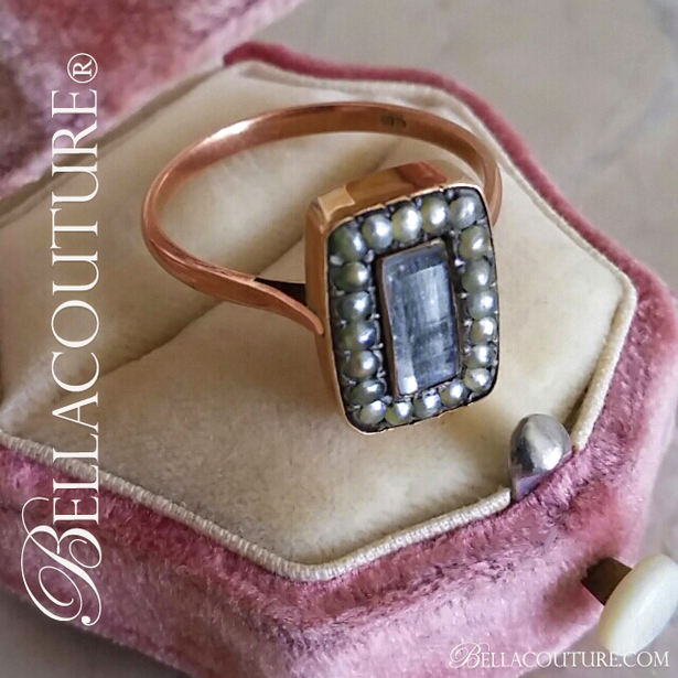 SOLD! (ANTIQUE) Rare Gorgeous Georgian Victorian Natural Freshwater Pearl Rock Crystal Window Mourning Hair Locket Ring c.1714 -1838 One of a Kind Fine Jewelry