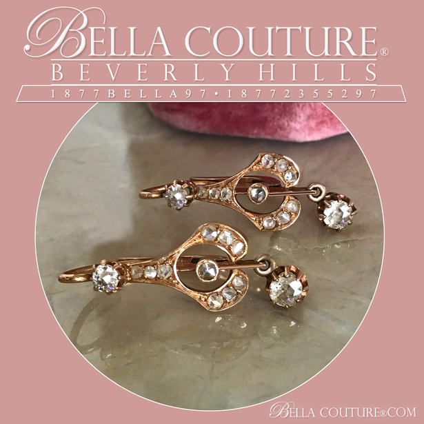 SOLD! - (ANTIQUE) Rare Gorgeous Victorian French Rose Cut & Old Mine Cut 2CT Diamond 18KT / 18K Gold Dangle Drop Earrings - Fine Jewelry (One of a Kind)